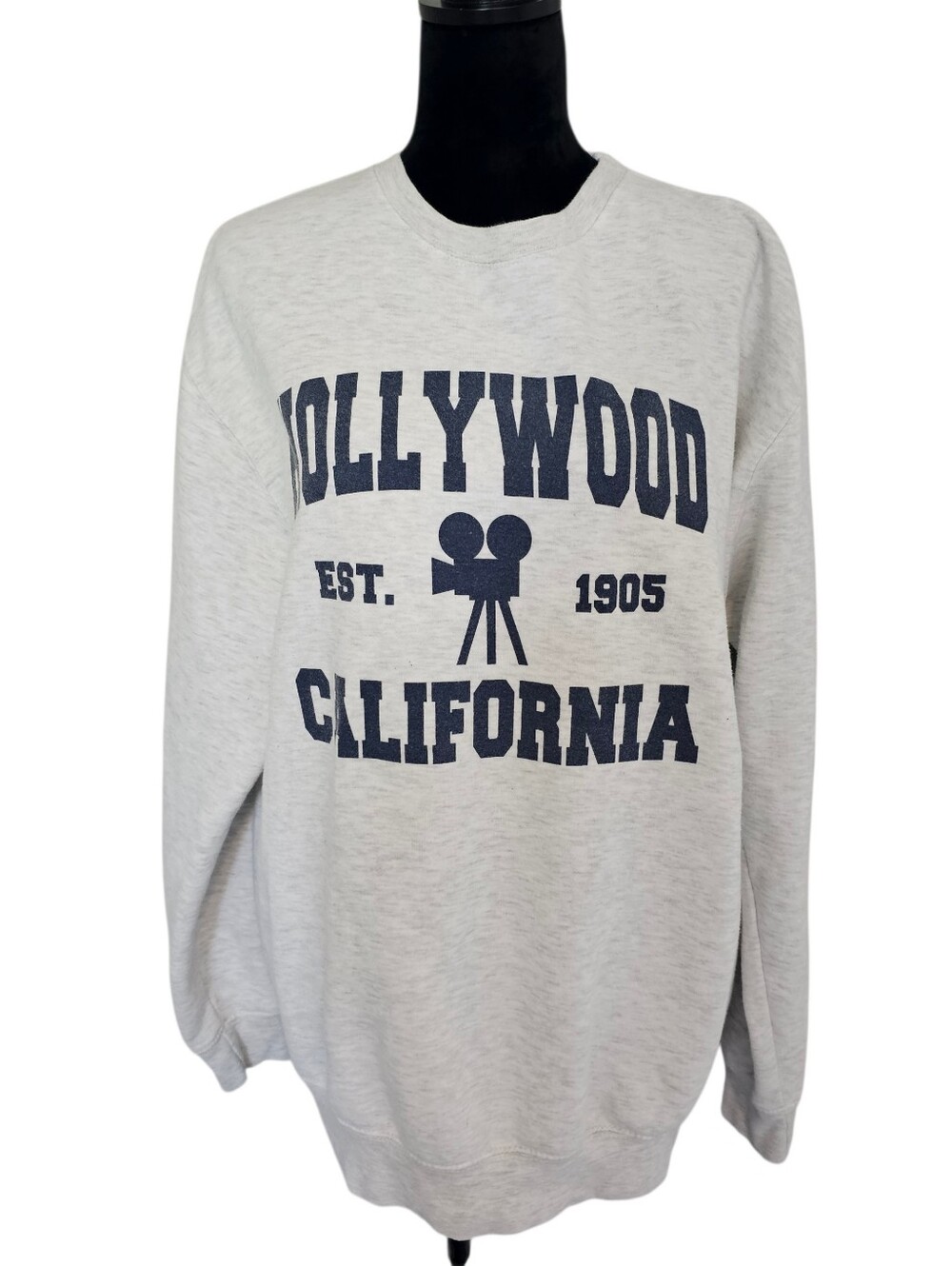 Crewneck Sweatshirt - Light Gray with Navy Hollywood Graphic